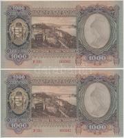 1943. 1000P (2x) sorszámkövetők, nyomdai papírráncokkal T:I