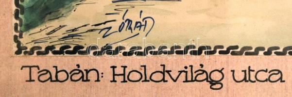 Zórád jelzéssel: Holdvilág utca. Akvarell, papír, üvegezett keretben, 36×26 cm