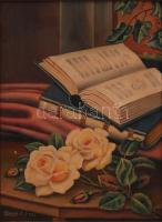 Vitovszky jelzéssel: Nyitott könyv. Olaj, karton, keretben, 32×24 cm