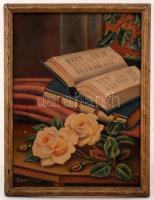 Vitovszky jelzéssel: Nyitott könyv. Olaj, karton, keretben, 32×24 cm