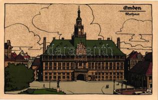 Emden, Rathaus, Künstler Stein-Zeichnung / town hall, art postcard