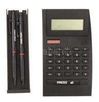 Elegáns többfunkciós asztali számológép, saját dobozában, működik + Stiebel Eltron rotring pár, saját dobozában