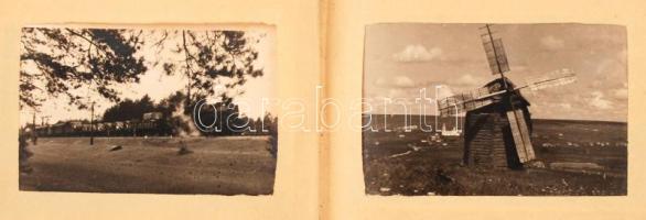 cca 1939-45 II. világháborús katonai fotóalbum szétlőtt repülőgépről,hídról, halottakról, katonai életről stb., 44db képpel, 5x7,5m