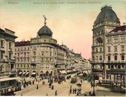 Budapest VIII. Kerepesi út és Erzsébet körút, Zálogkölcsön intézet, Takarékpénztár, villamos, unfolded panoramacard