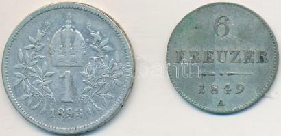 Ausztria 1849A 6kr Ag + 1893. 1K Ag "Ferenc József" T:2- Austria 1849A 6 Kreuzer Ag + 1893. 1 Corona Ag "Franz Joseph" C:VF