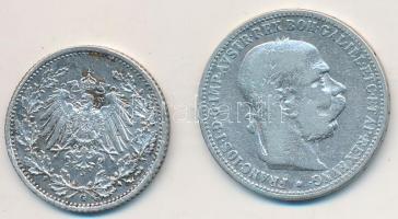 Vegyes: Ausztria 1893. 1K Ag "Ferenc József" + Német Birodalom 1915G 1/2M Ag T:2,2-
Mixed...