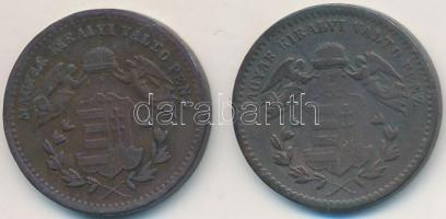 1868KB 1kr Cu + 1872KB 1kr Cu "Angyalos címer" T:2-