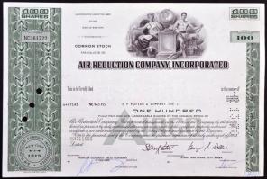 Amerikai Egyesült Államok / New York 1969. "Air Reduction Company, Incorporated" 100 részvénye egyenként 1$-ról perforációval, bélyegzésekkel T:I USA / New York 1969. "Air Reduction Company, Incorporated" 100 shares of par value 1$ each, holed, with perforation and stamps C:UNC