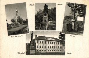 Véménd, Hősök szobra, iskola, katolikus templom (fa)