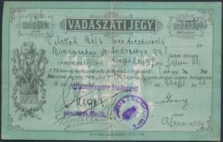 1916 Vadászjegy Budapesten kiállítva, 10x14cm/ Hunter card, 10x14cm