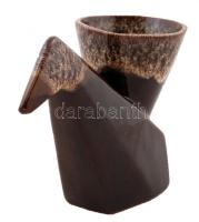 Madarat formázó art deco stílusú Iparművészeti Vállalatos mázas kerámia váza, jelzés nélkül, nagyon apró kopásnyomokkal, m: 16 cm