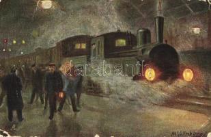 Eisenbahn bei Nacht Serie, Raphael Tuck & Sons, Oliette, No. 216. B. s: Max Vollmberg (EB)