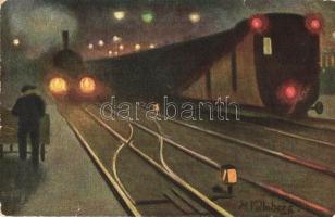 Eisenbahn bei Nacht Serie, Raphael Tuck & Sons, Oliette, No. 216. B. s: Max Vollmberg (fa)