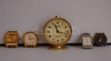 4db klf karóra + 1db ébresztőóra a 60-as évekből, 2db működőképes