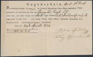 1824 Pest, német nyelvű nyomtatott, kézzel kitöltött határozat tartozás megfizetéséről