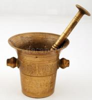 Réz mozsár törővel, m:12 cm, d:13 cm, m:30,5 cm (törő)