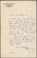 cca 1910-1930 Szép Ernő (1884-1953) költő, író kézzel írt levele azonosítatlan újság szerkesztőségi ...