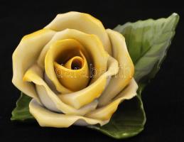 Herendi sárga rózsa, kézzel festett, apró lepattanásokkal, jelzett, 9x6 cm