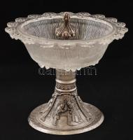 Ón talpas kínáló, üvegen apró csorba, m:15 cm, d:14,5 cm