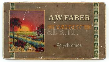 A. W: Faber Castell lapos fémdoboz, benne 10 db színes ceruzával