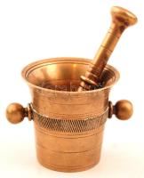 Réz mini mozsár törővel, m: 5 cm, d: 5 cm, h: 8 cm