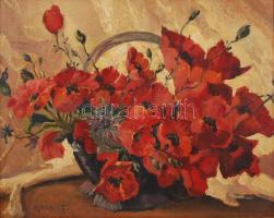 Csikós jelzéssel: Pipacsos csendélet. Olaj, farost, keretben, 40×52 cm