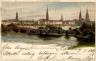 Hamburg, Die Alster vom Alsterglacis; Novitas Künstlerpostarten Blatt Nr. 51. litho (EB)