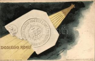 Do Siego Roku; S.W. Niemojowskiego / Religious New Year greeting card, Emb. litho s: Tadeusz Rybkowski (wet damage)