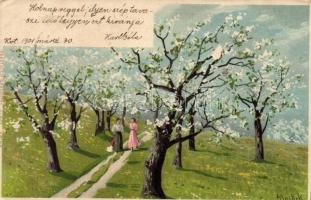 Springtime landscape, Erika Nr. 607. litho s: Mailick (EK)