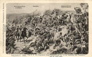 Feldzug 1866. Das k.k. Inf.-Regiment Jung-Stahremberg No. 13 im Gefechte bei Trautenau am 27. Juni 1866., 1866-os hadjárat: A Császári és Királyi. Jung-Stahremberg 13. számú gyalogezred a Trautenau melletti csatában 1866. június 27-én.