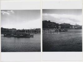 cca 1947 Budapest, Tahi nevű egy kéményes hajó a Dunán, a háttérben a romos királyi palota, 2 db régi negatívról készült modern nagyítás, 10x10 cm