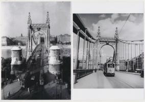 cca 1930 Budapest, A 44-es villamos a régi Erzsébet hídon, 2 db régi negatívról készült modern nagyítás, 18x13 cm