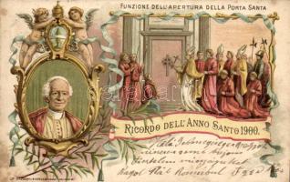 Ricordo dell'Anno Santo 1900; Funzione del'Apertura della Porta Santa / Pope Leo XIII, Holy Year of 1900; Mazzoni & Rizzoli litho (Rb)