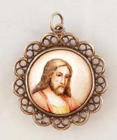 Ezüst medál, kézzel festett, jelzés nélkül, Ag., br.:3,8gr.,2,5cm /  Silver pendant, hand-painted, unmarked, Br, Ag. 3,8gr, 2,5cm.