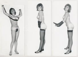 cca 1973 Játékos mozdulatok a műteremben, 5 db finoman erotikus fénykép, 17x8 cm és 18x12 cm között / cca 1973 5 erotic photos, 17x8-18x12 cm