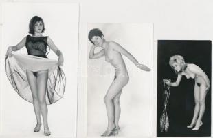 cca 1970 Négy leánynak huncut bája, 4 db finoman erotikus fénykép, 12x7 cm és 18x13 cm között / cca 1970 4 erotic photos, 12x7-18x13 cm