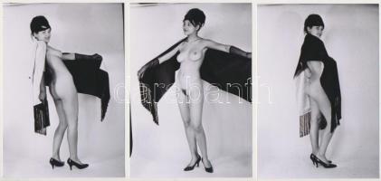 cca 1975 Privát fellépés egy szál stólában, 6 db finoman erotikus fénykép, 13x9 cm / cca 1975 6 erotic photos, 13x9 cm