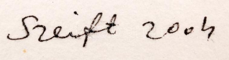 Szeift Béla (1944-2012): Vidám társaság, akvarell, papír, jelzett, üvegezett fa keretben, 29×41 cm