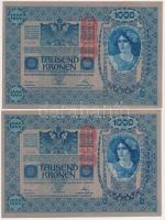 1902. 1000K (2x) sorszámkövetők, mindkettőnél mindkét oldal német és "DEUTSCHÖSTERREICH" felülbélyegzéssekkel T:I,I-