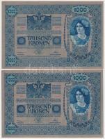 1902. 1000K (2x) sorszámkövetők, mindkettőnél mindkét oldal német és "DEUTSCHÖSTERREICH" f...