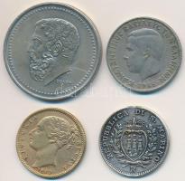 Vegyes: Nagy-Britannia 1849. "Viktória" Cu zseton + San Marino 1928. 10c zseton + Görögország 1966. 2D + 1982. 50D T:2,2- Mixed: Great Britain 1849. "Victoria" Cu token + San Marini 1928. 10 Centesimi token + Greece 1966. 2 Drachmai + 1982. 50 Drachmai C:XF,VF