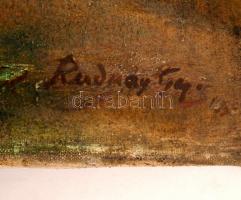 Rudnay jelzéssel: Szénaboglyák. Olaj, vászon, 50×60 cm