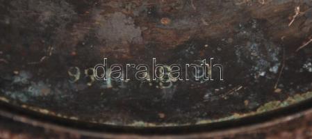 Art deco talpas alpakka kínáló, üvegbetét nélkül, jelzett, sorszámozott, m:15 cm, d:16 cm