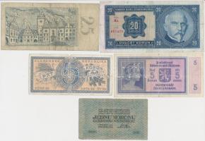 Német 3. Birodalom / Cseh-Morva Protektorátus 1940. 5K + Csehszlovákia 1919-1961. 1K + 20K + 25K + S...
