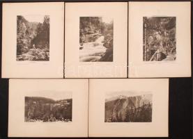 cca 1899-1901 Kárpátok, 8 db feliratozott fénynyomat, 20x14 cm, karton 33x26 cm / cca 1899-1901 Carpathians, 8 vintage pictures, 20x14 cm