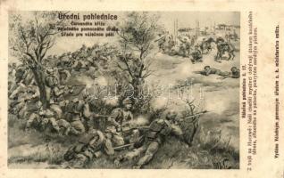 Válecná pohlednice c. 17. / WWI K.u.K. military, battle at Huczwa, Cossack camp, artist signed (EK)