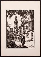 Jelzés nélkül: Sopron tűztorony, linómetszet, papír,24x18cm