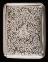Koronás, cizellált ezüst (Ag.) dohánytárca, EG monogrammal, jelzett, 83g., 9x7x1cm/Chiselled silver ...