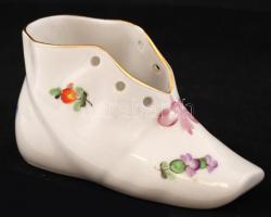 Herendi porcelán virágmintás cipő, kézzel festett, hibátlan, jelzett, 10x5x4 cm
