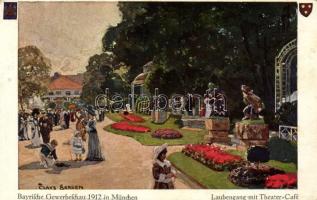 München, Bayrische Gewebelchau, Laubengang mit Theater Cafe s: Clays Bergen